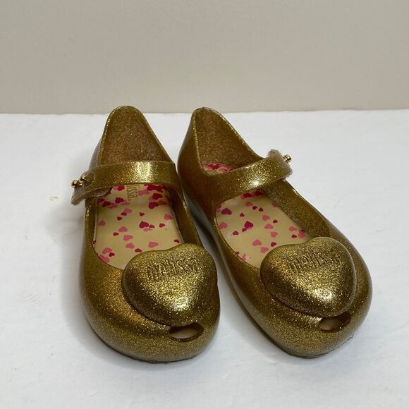Mini Melissa Ultra Heart Me Sparkle Gold Glitter Sparkle Ballet Jelly S… - Picture 2 of 11